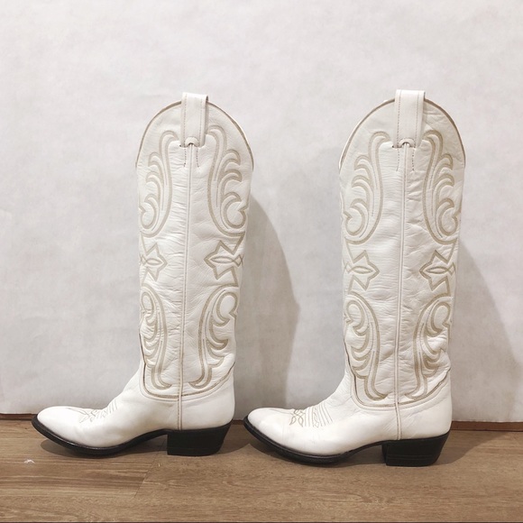 Larry Mahan Shoes - Rare Vintage Larry Mahan Tall White Cowgirl Boots
